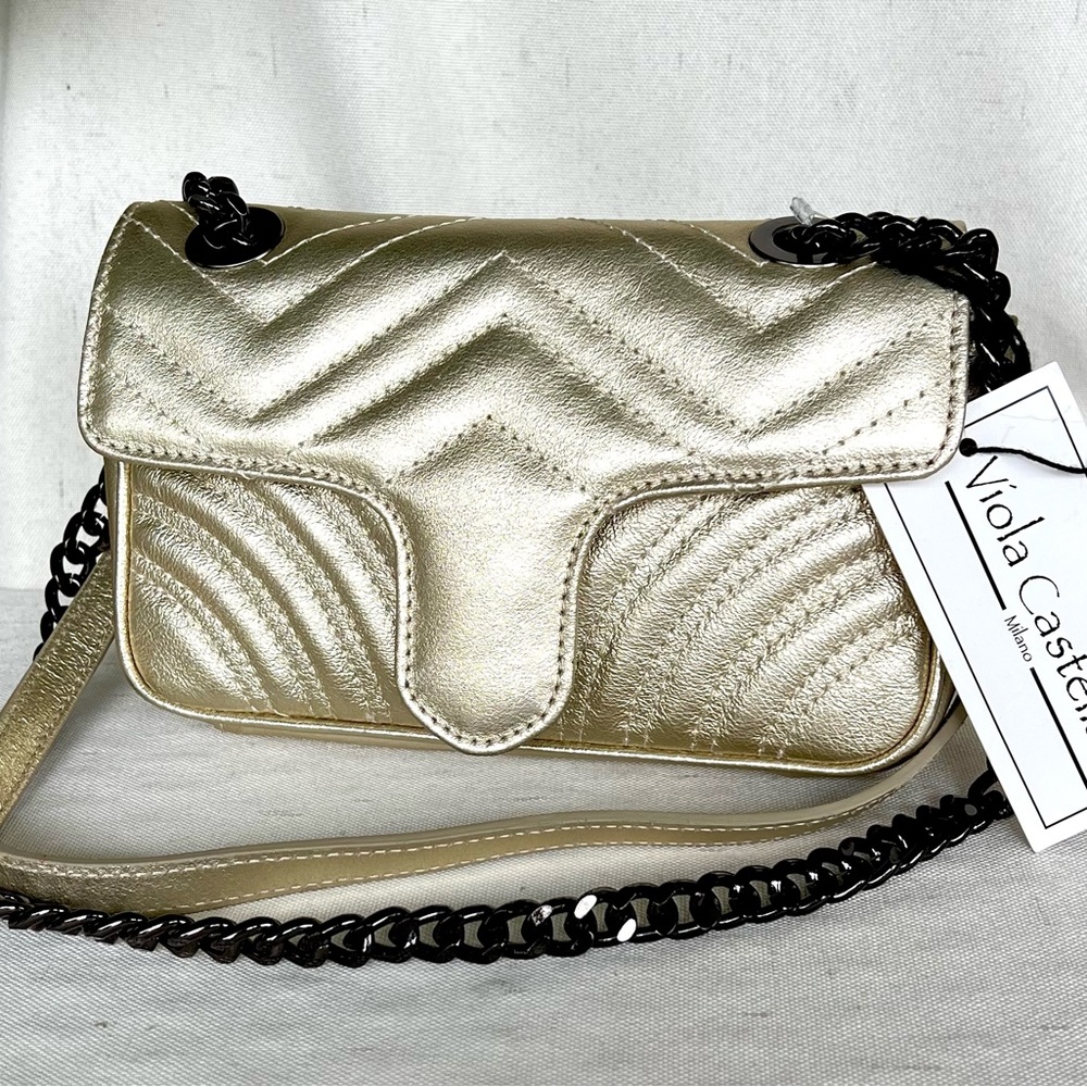 VIOLA CASTELLANI Made in Italy leather crossbody bag PALE GOLD